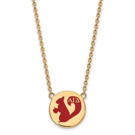 925 Sterling Silver Enamel Gold-Plated Official Alpha Gamma Delta Large Enl Pend Pendant Necklace Charm Chain - with Secure Lobster Lock Clasp 18