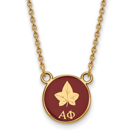 925 Sterling Silver Enamel Gold-Plated Official Alpha Phi Small Enl Pend Pendant Necklace Charm Chain - with Secure Lobster Lock Clasp 18  (Width = 12