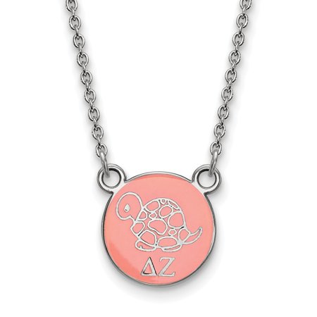 Solid 925 Sterling Silver Official Enamel Delta Zeta Small Enl Pend Pendant Necklace Charm Chain - with Secure Lobster Lock Clasp 18  (Width = 12mm )