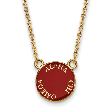 925 Sterling Silver Enamel Gold-Plated Official Alpha Chi Omega Small Enl Pend Pendant Necklace Charm Chain - with Secure Lobster Lock Clasp 18  (Widt