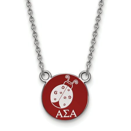 Sterling S. Rh-plated LogoArt Alpha Sigma Alpha Sm Enl Pend with Necklace; 18 Inch; for Adults and Teens; for Women and Men
