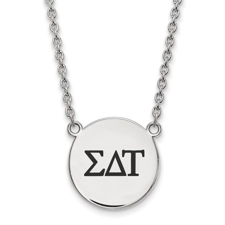 Solid 925 Sterling Silver Official Enamel Sigma Delta Tau Large Enl Pend Pendant Necklace Charm Chain - with Secure Lobster Lock Clasp 18  (Width = 19