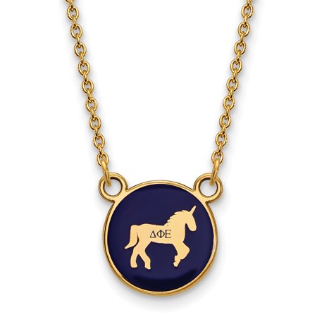 925 Sterling Silver Enamel Gold-Plated Official Delta Phi Epsilon Small Enl Pend Pendant Necklace Charm Chain - with Secure Lobster Lock Clasp 18  (Wi