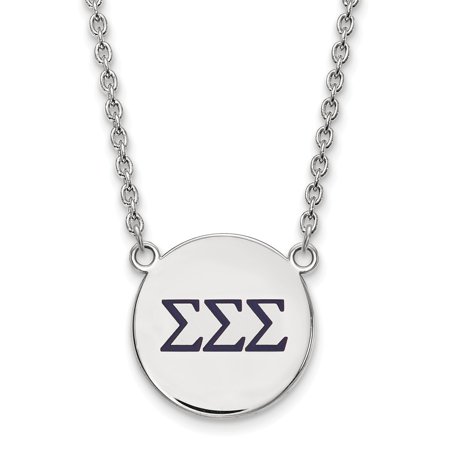 Sterling S. Rh-p LogoArt Sigma Sigma Sigma Large Enl Pend with Necklace; 18 Inch; for Adults and Teens; for Women and Men