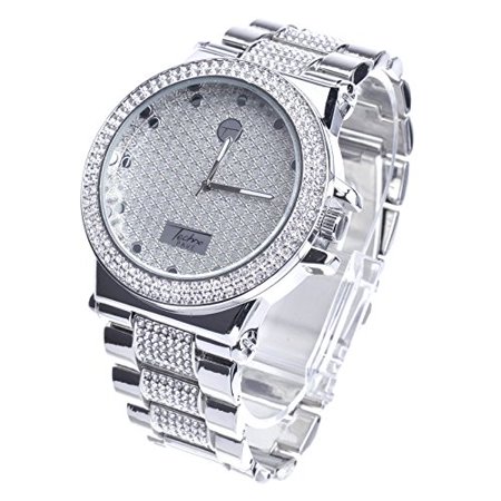 Xl Rapper Lab Diamond Hip Hop Luxury Bling Silver Plated Metal Band Watches Wm 8306 S
