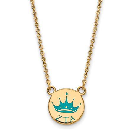 925 Sterling Silver Enamel Gold-Plated Official Zeta Tau Alpha Small Enl Pend Pendant Necklace Charm Chain - with Secure Lobster Lock Clasp 18  (Width