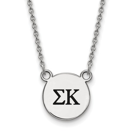 Solid 925 Sterling Silver Official Enamel Sigma Kappa Small Enl Pend Pendant Necklace Charm Chain - with Secure Lobster Lock Clasp 18  (Width = 12mm )
