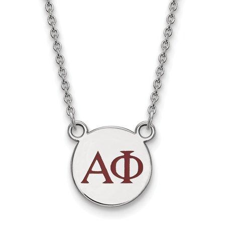 Solid 925 Sterling Silver Official Enamel Alpha Phi Small Enl Pend Pendant Necklace Charm Chain - with Secure Lobster Lock Clasp 18  (Width = 12mm )