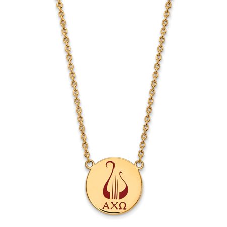 925 Sterling Silver Enamel Gold-Plated Official Alpha Chi Omega Large Enl Pend Pendant Necklace Charm Chain - with Secure Lobster Lock Clasp 18  (Widt