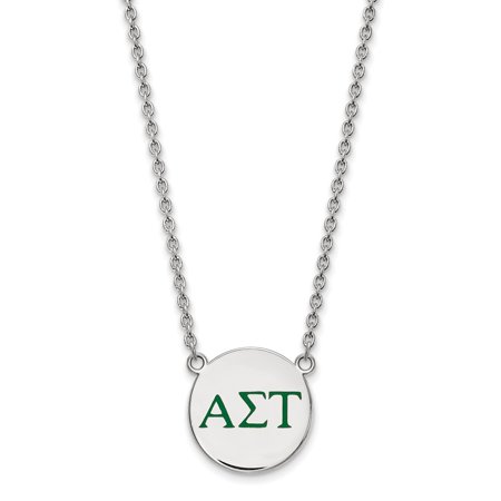 Solid 925 Sterling Silver Official Enamel Alpha Sigma Tau Large Enl Pend Pendant Necklace Charm Chain - with Secure Lobster Lock Clasp 18  (Width = 19