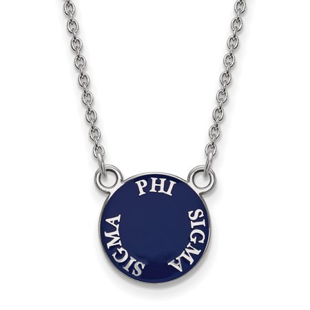 Solid 925 Sterling Silver Official Enamel Phi Sigma Sigma Small Enl Pend Pendant Necklace Charm Chain - with Secure Lobster Lock Clasp 18  (Width = 12