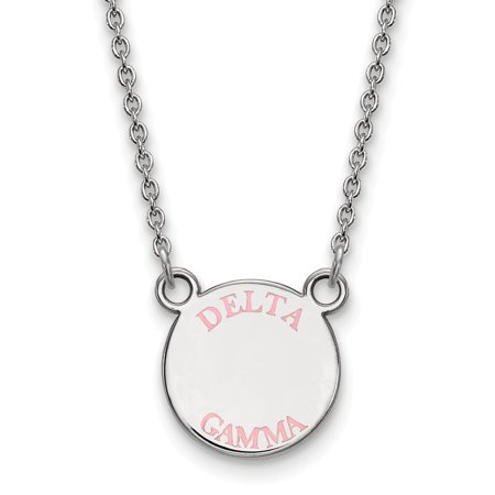 Solid 925 Sterling Silver Official Enamel Delta Gamma Small Enl Pend Pendant Necklace Charm Chain - with Secure Lobster Lock Clasp 18