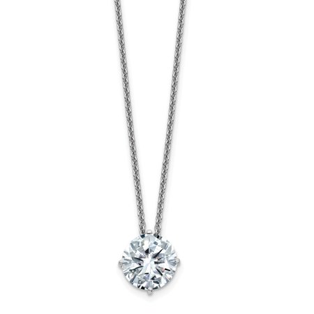 14k White Gold 2.00ct. 8mm Round Colorless Moissanite Solitaire Pend on Cable Chain - with Secure Lobster Lock Clasp 18