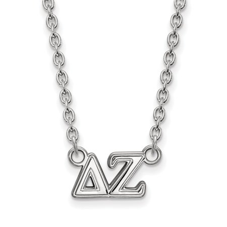 Solid 925 Sterling Silver Official Delta Zeta Medium Pend Pendant Necklace Charm Chain - with Secure Lobster Lock Clasp 18  (Width = 12mm )