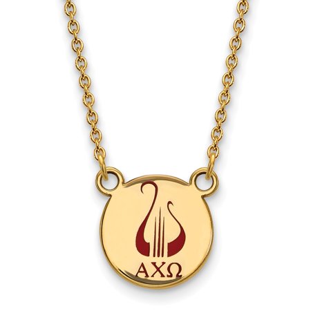 925 Sterling Silver Enamel Gold-Plated Official Alpha Chi Omega Small Enl Pend Pendant Necklace Charm Chain - with Secure Lobster Lock Clasp 18  (Widt