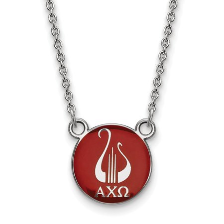 Sterling S. Rh-plated LogoArt Alpha Chi Omega Small Enl Pend with Necklace; 18 Inch; for Adults and Teens; for Women and Men