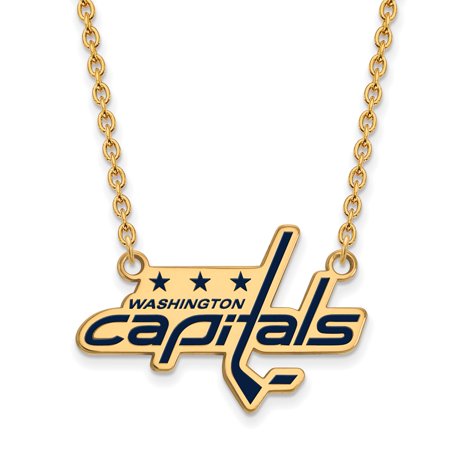 925 Sterling Silver Yellow Gold-Plated Official NHL Washington Capitals Lg Enl Pend Pendant Necklace Charm Chain 18  (Width = 30mm )