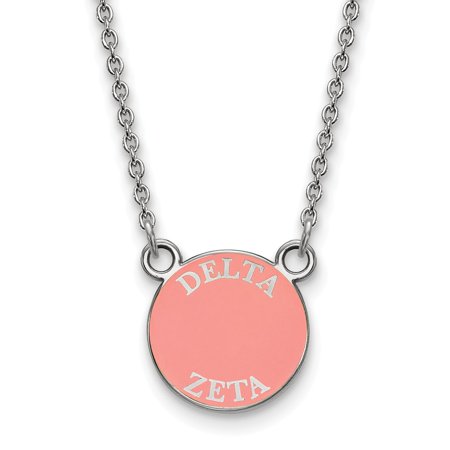 Solid 925 Sterling Silver Official Enamel Delta Zeta Small Enl Pend Pendant Necklace Charm Chain - with Secure Lobster Lock Clasp 18  (Width = 12mm )