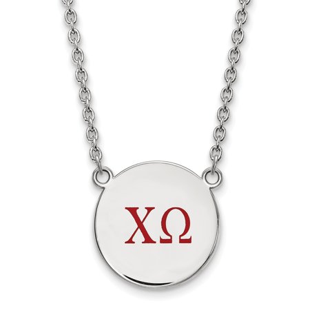 Solid 925 Sterling Silver Official Enamel Chi Omega Large Enl Pend Pendant Necklace Charm Chain - with Secure Lobster Lock Clasp 18  (Width = 19mm )