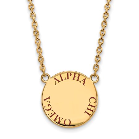 925 Sterling Silver Enamel Gold-Plated Official Alpha Chi Omega Large Enl Pend Pendant Necklace Charm Chain - with Secure Lobster Lock Clasp 18  (Widt