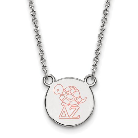 Solid 925 Sterling Silver Official Enamel Delta Zeta Small Enl Pend Pendant Necklace Charm Chain - with Secure Lobster Lock Clasp 18  (Width = 12mm )