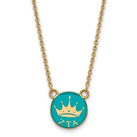 925 Sterling Silver Enamel Gold-Plated Official Zeta Tau Alpha Small Enl Pend Pendant Necklace Charm Chain - with Secure Lobster Lock Clasp 18  (Width
