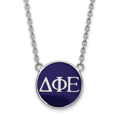 Solid 925 Sterling Silver Official Enamel Delta Phi Epsilon Large Enl Pend Pendant Necklace Charm Chain - with Secure Lobster Lock Clasp 18  (Width = 