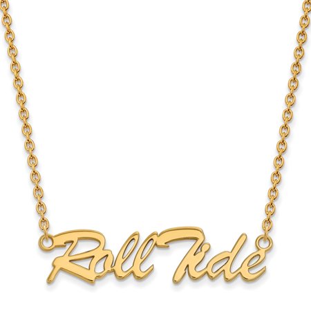 925 Sterling Silver Yellow Gold-Plated Official University of Alabama Large Pend. Pendant Necklace Charm Chain - with Secure Lobster Lock Clasp 18  (W