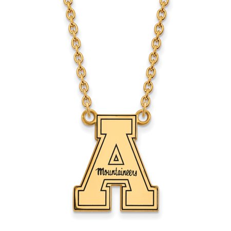 925 Sterling Silver Yellow Gold-Plated Official Appalachian State U Enamel Lg Pend Pendant Necklace Charm Chain - with Secure Lobster Lock Clasp 18  (