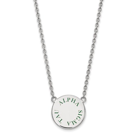 Solid 925 Sterling Silver Official Enamel Alpha Sigma Tau Large Enl Pend Pendant Necklace Charm Chain - with Secure Lobster Lock Clasp 18  (Width = 19