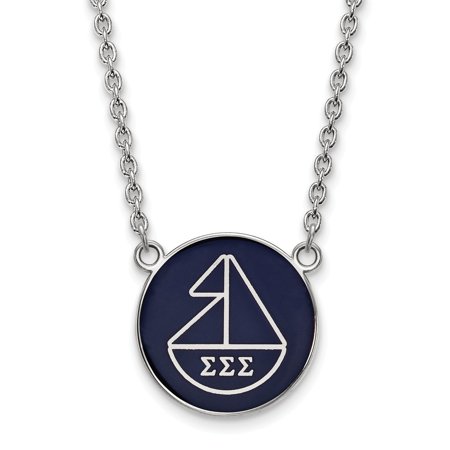925 Sterling Silver Official Enamel Sigma Sigma Sigma Large Enl Pend Pendant Necklace Charm Chain - with Secure Lobster Lock Clasp 18  (Width = 19mm )