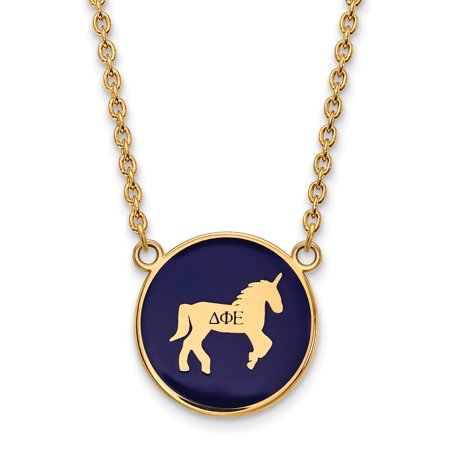 925 Sterling Silver Enamel Gold-Plated Official Delta Phi Epsilon Large Enl Pend Pendant Necklace Charm Chain - with Secure Lobster Lock Clasp 18  (Wi