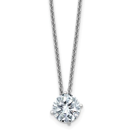 14k White Gold 1.00ct. 6.5mm Round Colorless Moissanite Solitaire Pend on Cable Chain - with Secure Lobster Lock Clasp 18