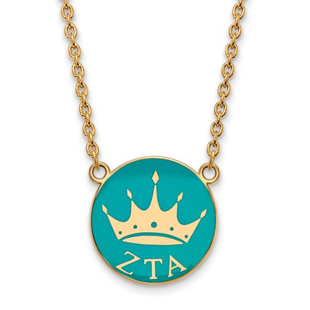 925 Sterling Silver Enamel Gold-Plated Official Zeta Tau Alpha Large Enl Pend Pendant Necklace Charm Chain - with Secure Lobster Lock Clasp 18  (Width