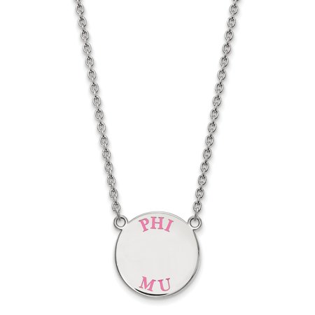 Solid 925 Sterling Silver Official Enamel Phi Mu Small Enl Pend Pendant Necklace Charm Chain - with Secure Lobster Lock Clasp 18  (Width = 18mm )