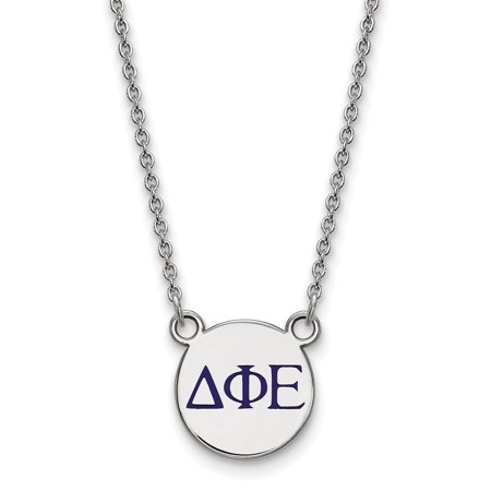 Solid 925 Sterling Silver Official Enamel Delta Phi Epsilon Small Enl Pend Pendant Necklace Charm Chain - with Secure Lobster Lock Clasp 18  (Width = 