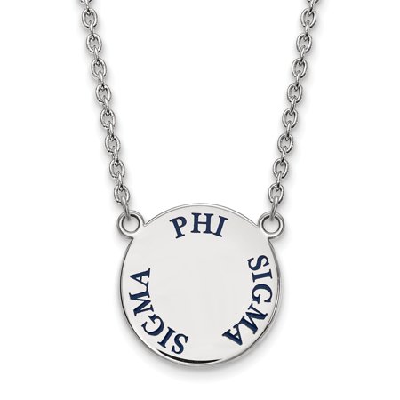 Solid 925 Sterling Silver Official Enamel Phi Sigma Sigma Large Enl Pend Pendant Necklace Charm Chain - with Secure Lobster Lock Clasp 18  (Width = 19