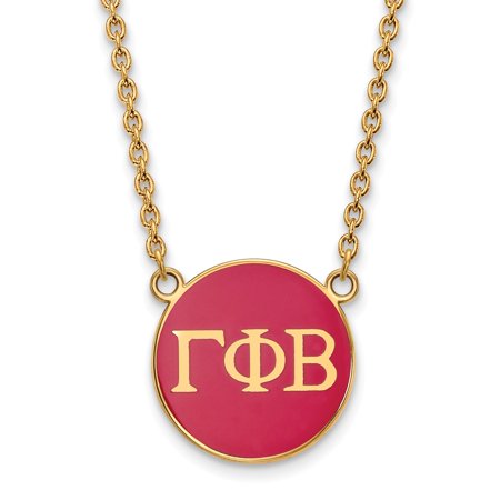 925 Sterling Silver Enamel Gold-Plated Official Gamma Phi Beta Large Enl Pend Pendant Necklace Charm Chain - with Secure Lobster Lock Clasp 18