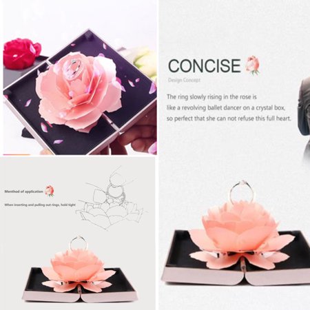 3D Pop up Rose Ring Box Wedding Engagement Jewelry Storage Holder Case Bump