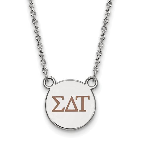 Solid 925 Sterling Silver Official Enamel Sigma Delta Tau Small Enl Pend Pendant Necklace Charm Chain - with Secure Lobster Lock Clasp 18  (Width = 12