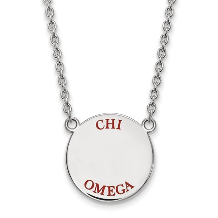 925 Sterling Silver Rh-plated LogoArt Chi Omega Large Enl Pend with Necklace; 18 Inch; for Adults and Teens; for Women and Men