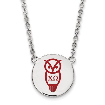 925 Sterling Silver Rh-plated LogoArt Chi Omega Large Enl Pend with Necklace; 18 Inch; for Adults and Teens; for Women and Men
