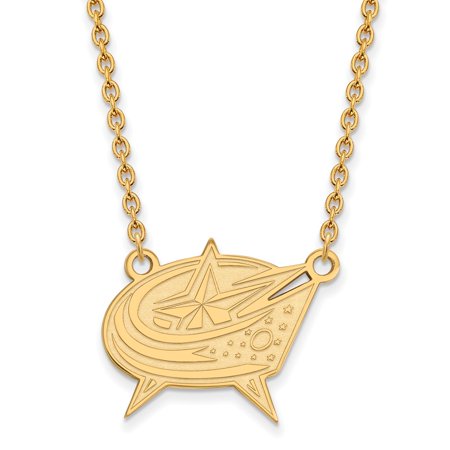925 Sterling Silver Yellow Gold-Plated Official NHL Columbus Blue Jackets Lg Pend Pendant Necklace Charm Chain 18  (Width = 21mm )