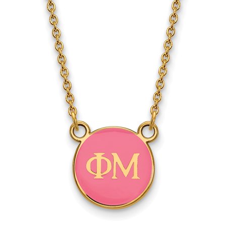 925 Sterling Silver Enamel Gold-Plated Official Phi Mu Small Enl Pend Pendant Necklace Charm Chain - with Secure Lobster Lock Clasp 18  (Width = 12mm 