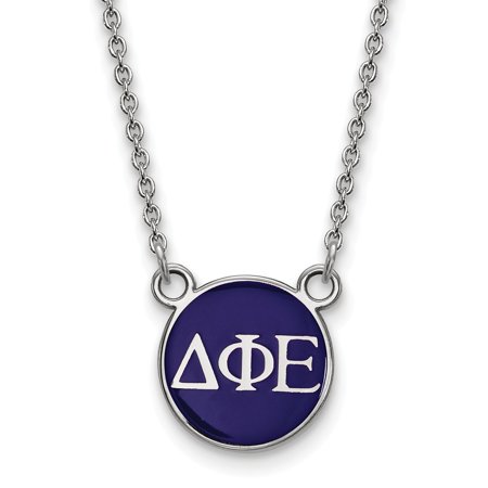 Sterling S. Rh-plated LogoArt Delta Phi Epsilon Sm Enl Pend with Necklace; 18 Inch; for Adults and Teens; for Women and Men