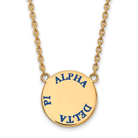 925 Sterling Silver Enamel Gold-Plated Official Alpha Delta Pi Large Enl Pend Pendant Necklace Charm Chain - with Secure Lobster Lock Clasp 18