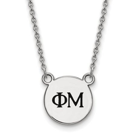 Solid 925 Sterling Silver Official Enamel Phi Mu Extra Small Tiny Enl Pend Pendant Necklace Charm Chain - with Secure Lobster Lock Clasp 18  (Width = 