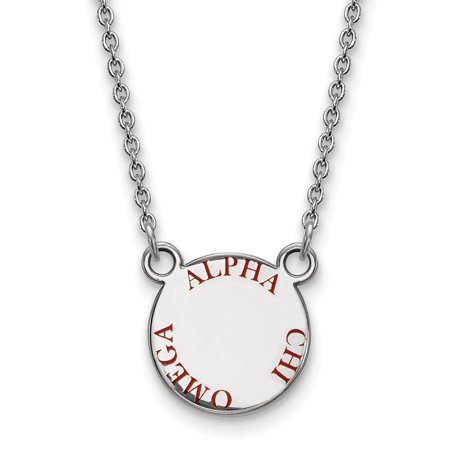 Sterling S. Rh-plated LogoArt Alpha Chi Omega Large Enl Pend with Necklace; 18 Inch; for Adults and Teens; for Women and Men
