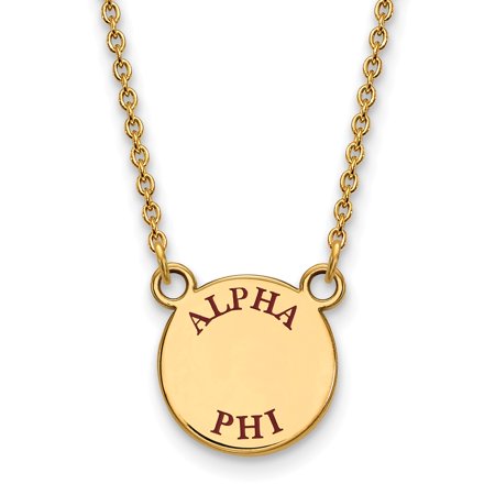 925 Sterling Silver Enamel Gold-Plated Official Alpha Phi Small Enl Pend Pendant Necklace Charm Chain - with Secure Lobster Lock Clasp 18  (Width = 12