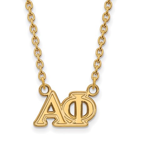925 Sterling Silver Yellow Gold-Plated Official Alpha Phi Medium Pend Pendant Necklace Charm Chain - with Secure Lobster Lock Clasp 18  (Width = 12mm 